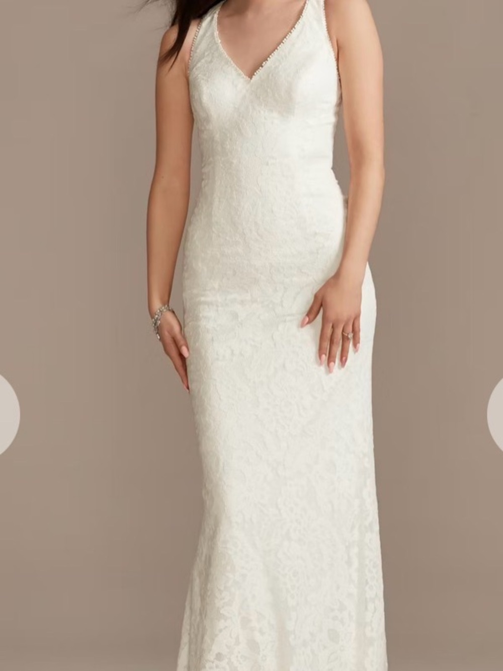 David's Bridal Ivory Lace V-Neck Sleeveless Gown